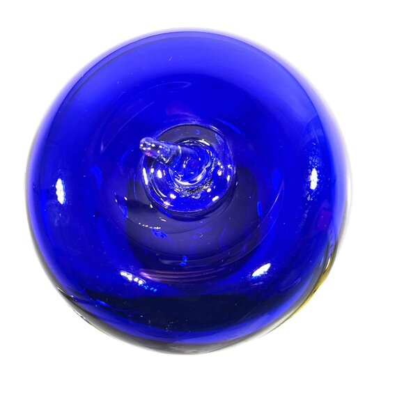 Vtg Blenko Handblown Cobalt Blue Glass Apple Paperweight Clear Applied Stem MCM - Picture 5 of 8